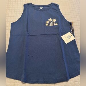 Palm Tree Blue Sleeveless Top
